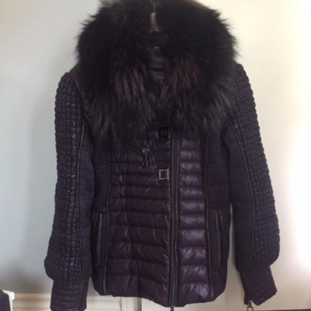 Sportalm quilted purple puffer coat REAL fur, M